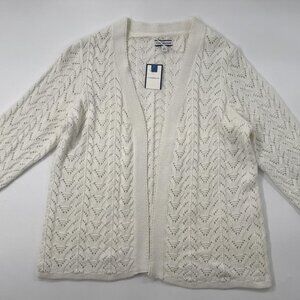 Croft & Barrow Womens Cardigan Sweater Large White Crochet Knit Open Front NEW